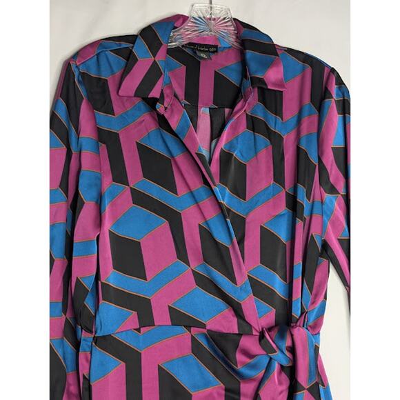 HOUSE OF HARLOW 1960 Satin Wrap 52" Long Maxi Dress Bold Geometric Print Retro - Picture 6 of 11